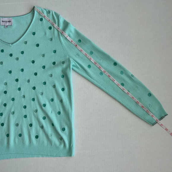 Leo & Ugo Paris Women's Green Polka Dot V-Neck Pullover Sweater Size 3 - Picture 7 of 12